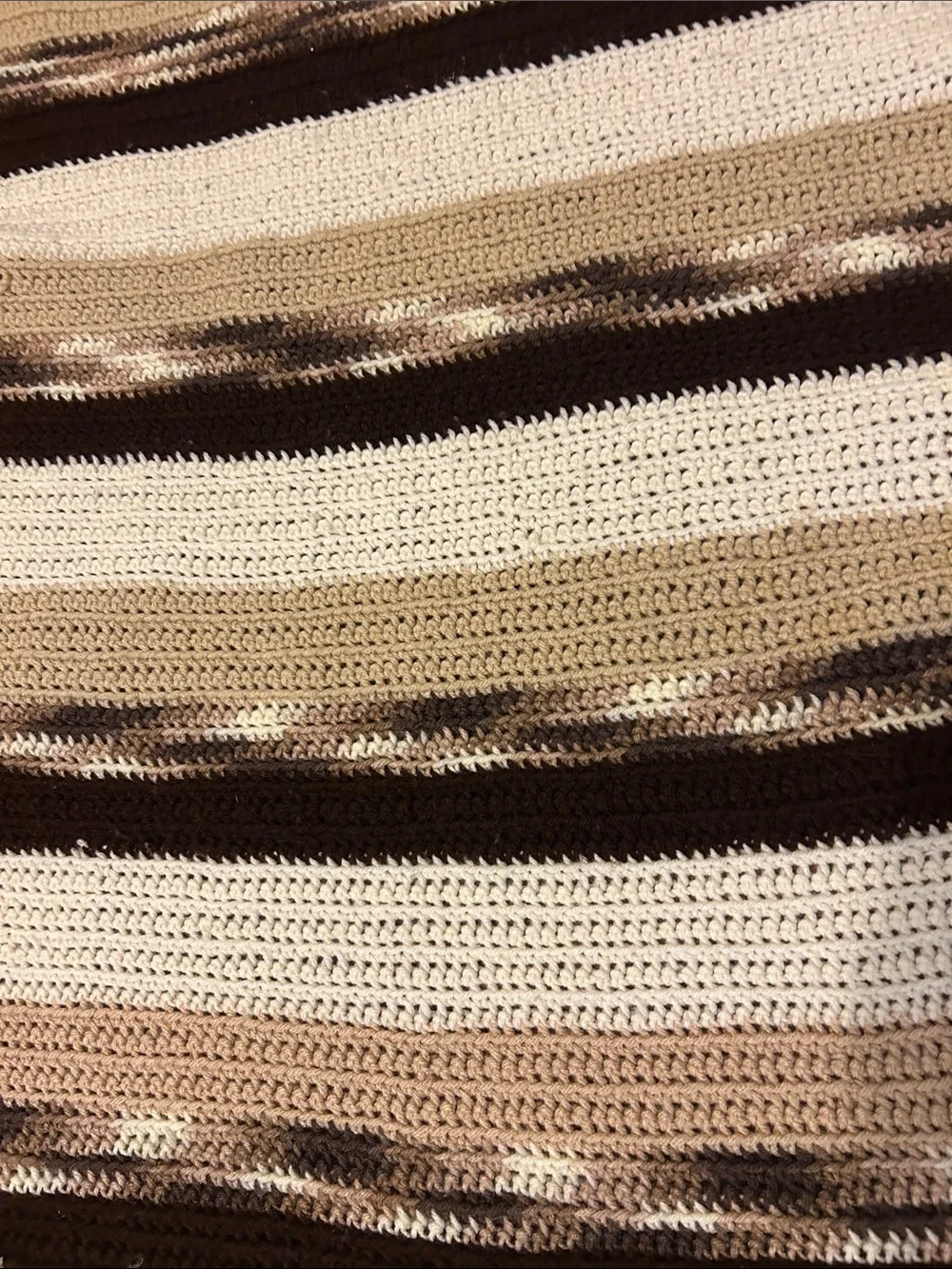 Handmade Cream and Brown Striped Crochet Throw lap or babyBlanket 40by31